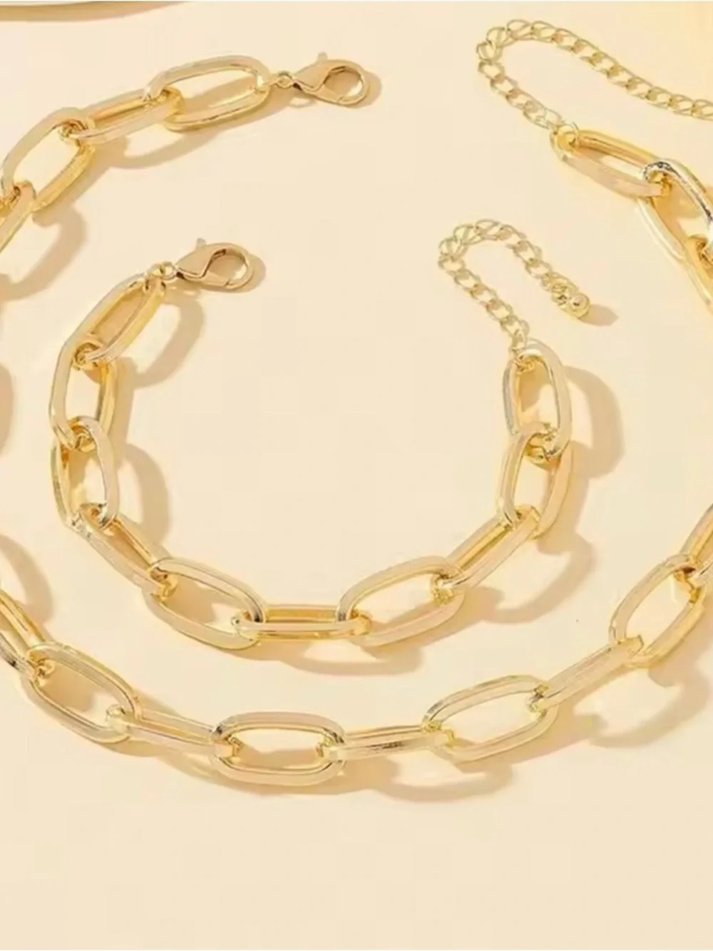 Gold Link Chain Necklace Bracelet Set Chunky Statement Jewelry